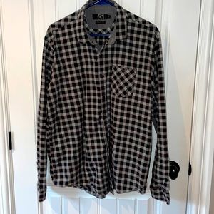 Plaid shirt , black and burgundy, x large, semi fit